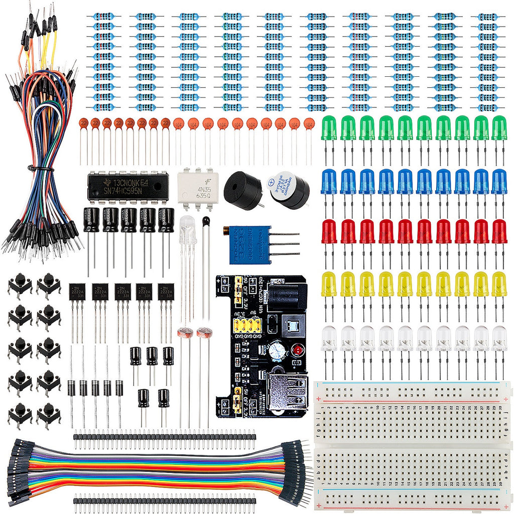 Smraza Basic Starter Kit with Breadboard, Power Supply, Jumper Wires, Resistors, LED, Compatible with Arduino R3, Mega2560, Nano, Raspberry Pi-S15