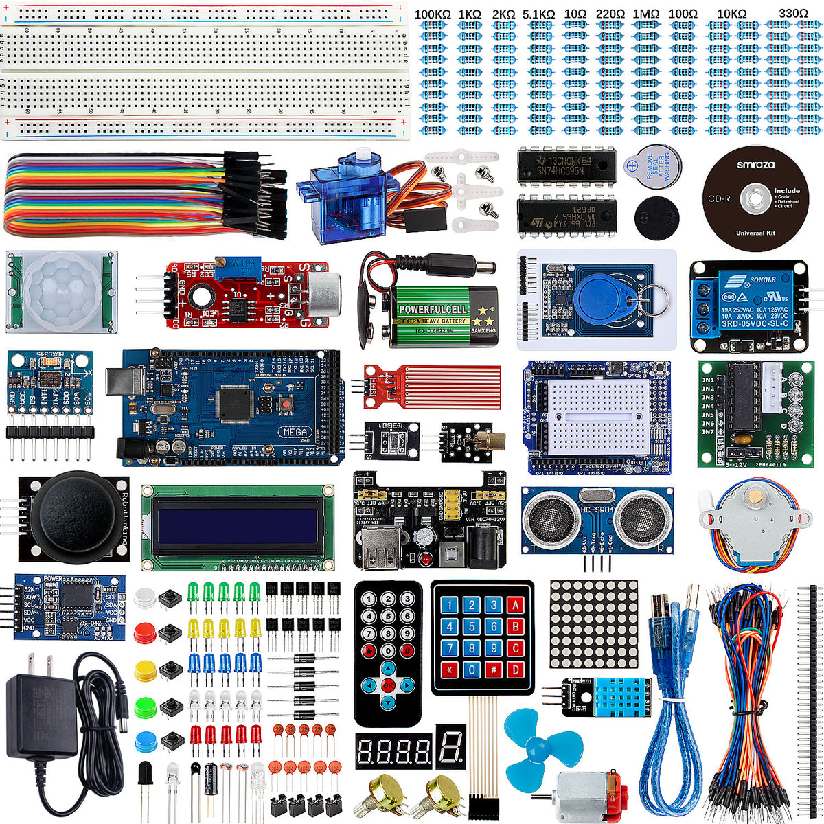 Smraza Complete Starter Kit for Arduino Mega 2560 with Tutorial, LCD1602,  Motors, Sensors, Jumper Wires, 9V Battery Compatible with Arduino Mega2560