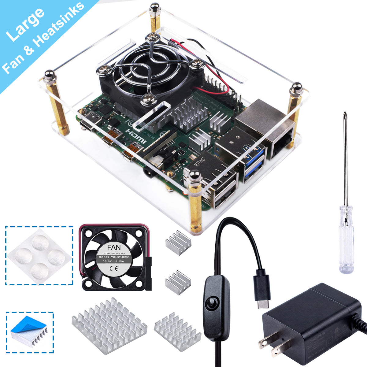 Smraza Case for Raspberry Pi 4 B, Case with 35 x 35 mm Fan, 4PCS