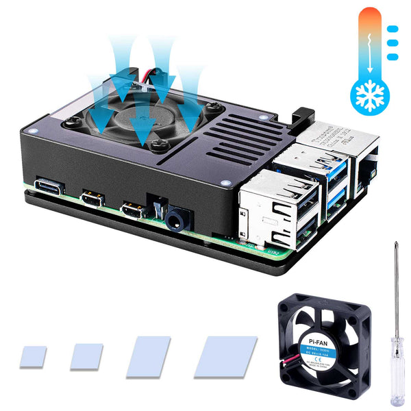 Smraza Raspberry Pi 4 Case, Metal Case for Raspberry Pi 4 Model B with Cooling Fan 35MM, Pi 4B Case Aluminum Alloy Enclosure with 4 PCS Heatsinks Pillar Thermal Adhesive Black (RPI Board Not Included)-SW49