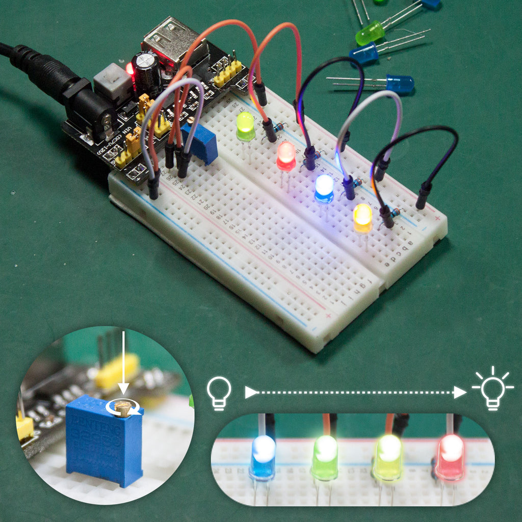 Smraza Basic Starter Kit with Breadboard, Power Supply, Jumper Wires, Resistors, LED - Thumbnail 3