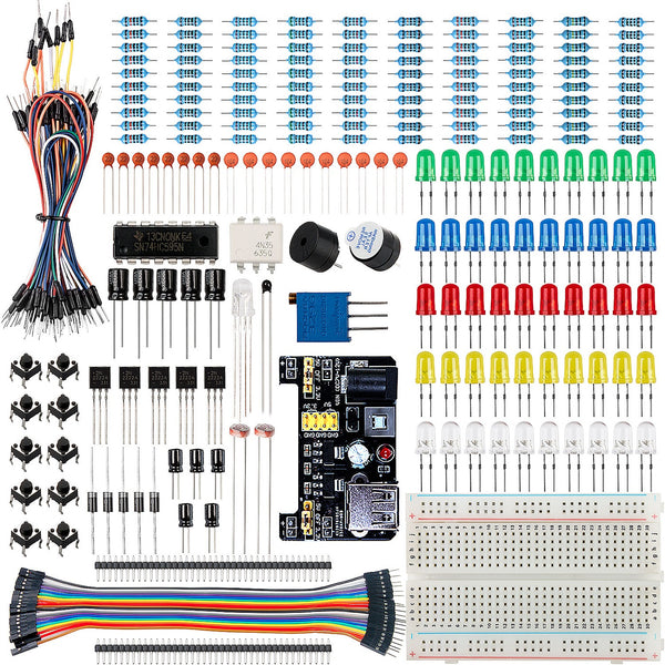 Smraza Basic Starter Kit with Breadboard, Power Supply, Jumper Wires, Resistors, LED, Compatible with Arduino R3, Mega2560, Nano, Raspberry Pi-S15