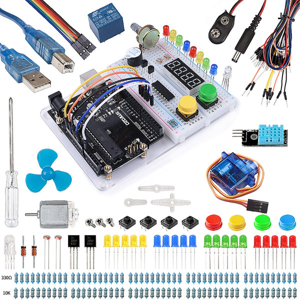 Smraza Ultimate Starter Kit with Tutorial, Breadboard Holder, Jumper Wires, Resistors, LED, DC Motor for Arduino R3 Project Mega 2560 Nano-S19
