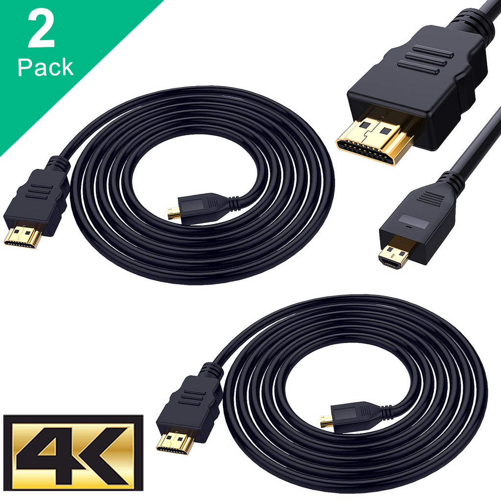 Smraza Micro HDMI to HDMI Cable, 2 PCS 6 Feet 4K Ultra HD Micro HDMI Cable Male to Female, Compatible for Raspberry Pi 4/3 B+, GoPro Hero, Action Camera/Cam-SC33