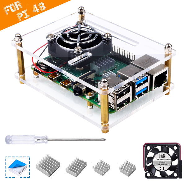 Smraza Case for Raspberry Pi 4 B, Case with Cooling Fan, Heatsinks Compatible with Raspberry Pi 4 Model B, Raspberry pi 3 B+/ 3B/ 2B (RPI Board Not Included) - Clear-SW12-4S