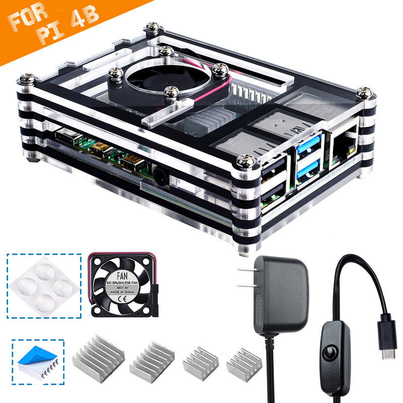 Smraza Case for Raspberry Pi 4 B, Case with Cooling Fan, 4PCS