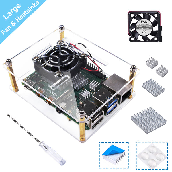 Smraza Case for Raspberry Pi 4 B, Case with 35 x 35 mm Fan, 4PCS Heatsinks Compatible with Raspberry Pi 4 Model B, Raspberry pi 3 B+/ 3B/ 2B (Upgrade, Large Fan and Large Heatsinks)-SW25-4SF